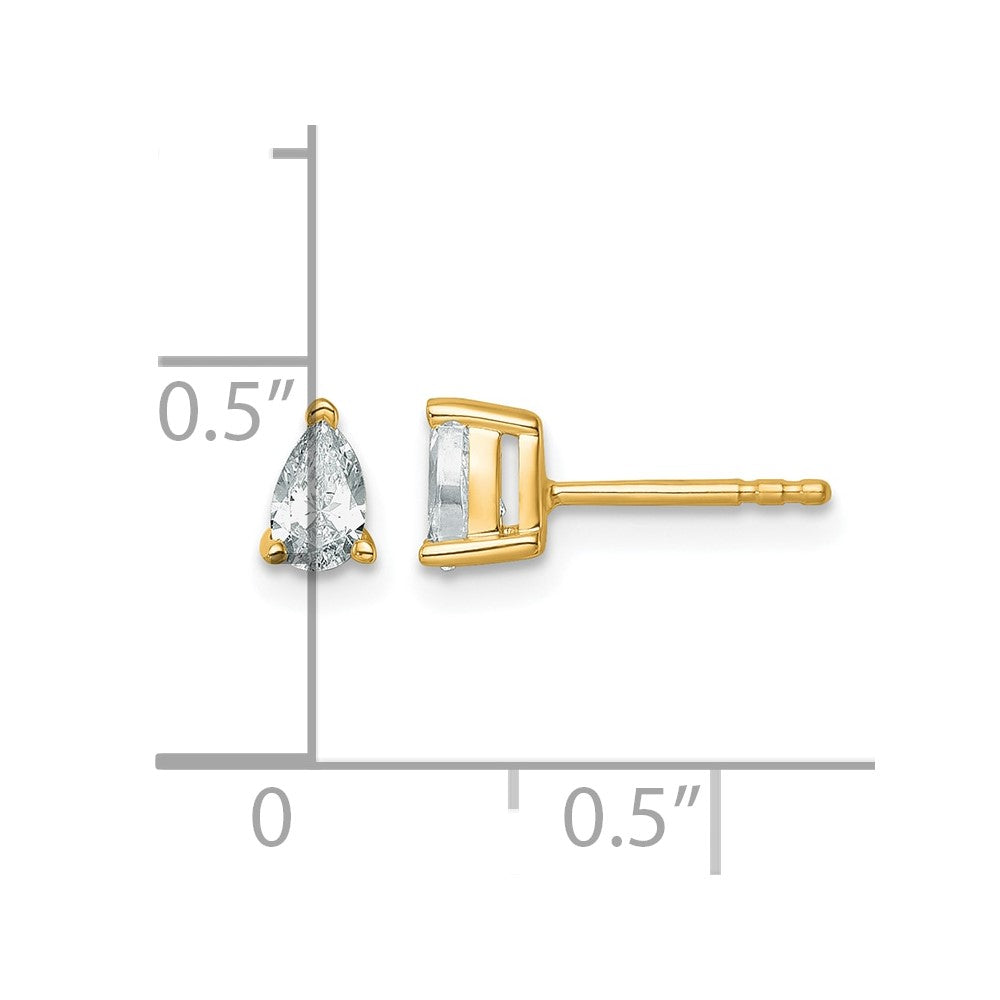 14ky 1/2ct Cert Lab Grown Diamond VS+ F+ Comp Pear 3 Prong Stud Earrings