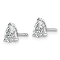 14kw 3/4ct Cert Lab Grown Diamond VS+ F+ Comp Pear 3 Prong Stud Earrings