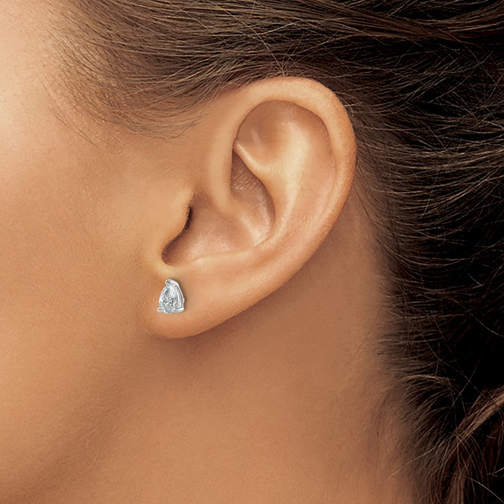 14kw 3/4ct Cert Lab Grown Diamond VS+ F+ Comp Pear 3 Prong Stud Earrings