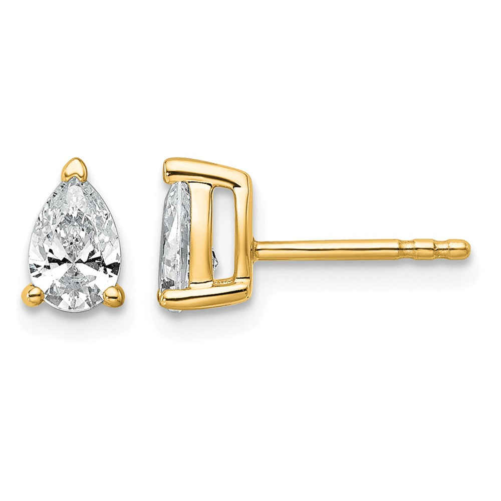 14ky 3/4ct Cert Lab Grown Diamond VS/SI+ G+ Comp Pear 3 Prong Stud Earrings