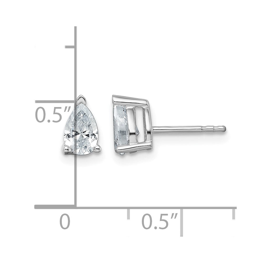 14kw 1ct Cert Lab Grown Diamond VS+ F+ Comp Pear 3 Prong Stud Earrings