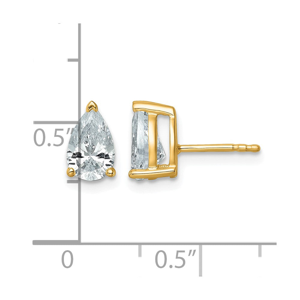 14ky 2ct Cert Lab Grown Diamond VS+ F+ Comp Pear 3 Prong Stud Earrings