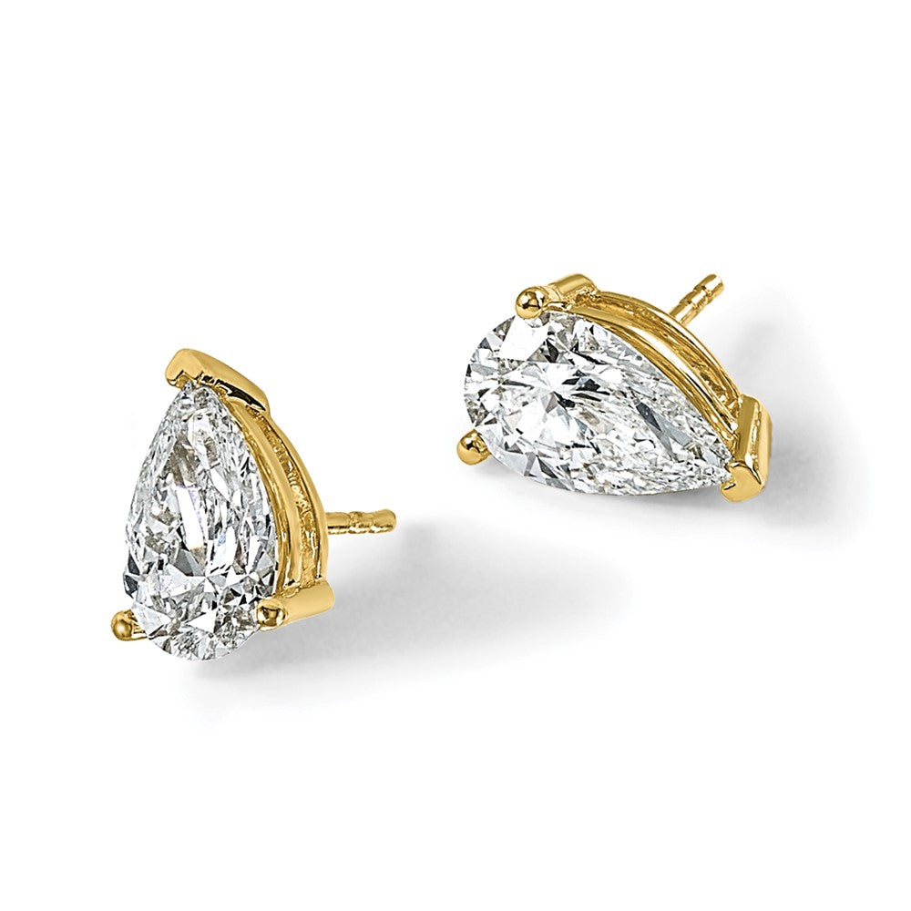14ky 4ct Cert Lab Grown Diamond VS/SI+ G+ Comp Pear 3 Prong Stud Earrings