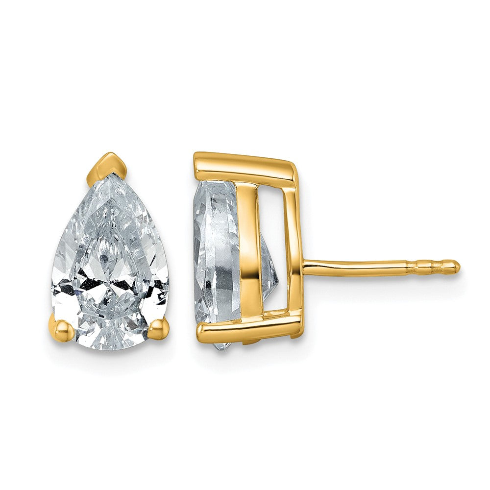 14ky 4ct Cert Lab Grown Diamond VS/SI+ G+ Comp Pear 3 Prong Stud Earrings