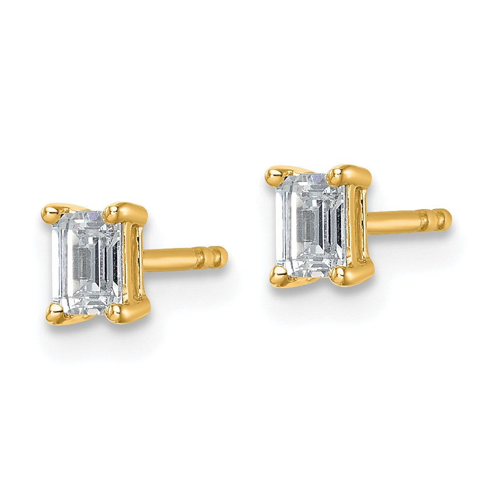 14ky 1/2ct Lab Grown Dia VS/SI+ G+ Emerald Comp 4 Prong Stud Earrings