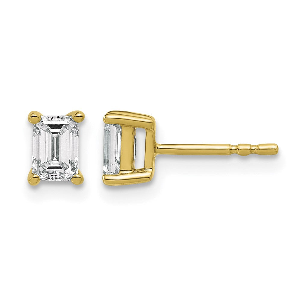 14ky 3/4ct Lab Grown Diamond VS+ F+ Emerald Comp 4 Prong Stud Earrings