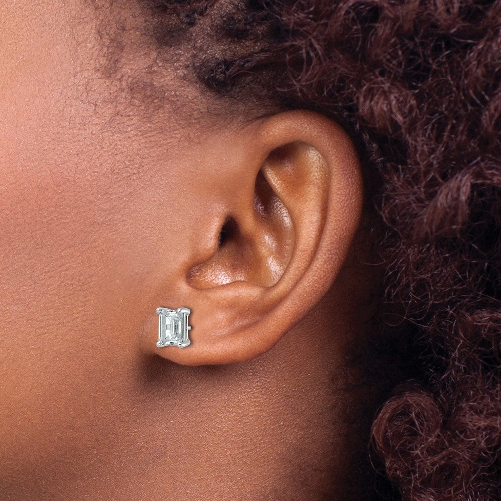 14kw 3ct Cert Lab Grown Dia VS/SI+ G+ Emerald Comp 4 Prong Stud Earrings