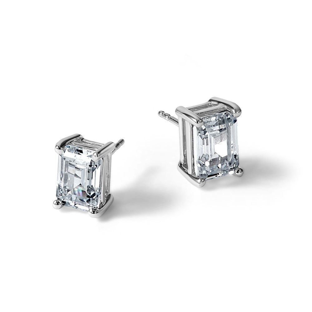 14kw 3ct Cert Lab Grown Dia VS/SI+ G+ Emerald Comp 4 Prong Stud Earrings