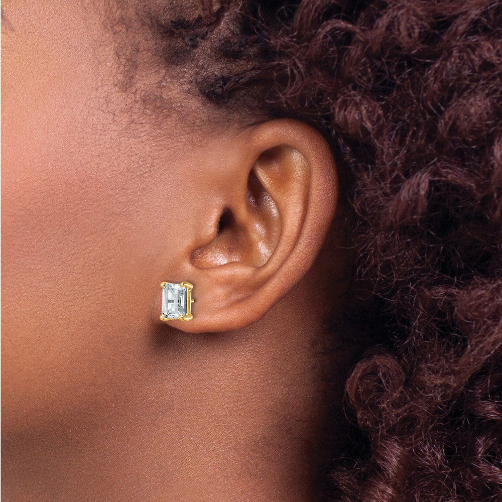14ky 5ct Cert Lab Grown Diamond VS+ F+ Emerald Comp 4 Prong Stud Earrings