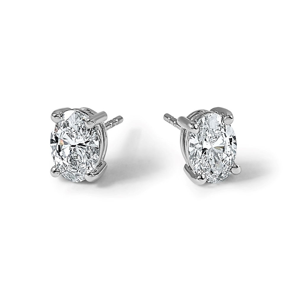 14kw 2ct Lab Grown Diamond VS+ F+ Comp Oval 4 Prong Stud Earrings