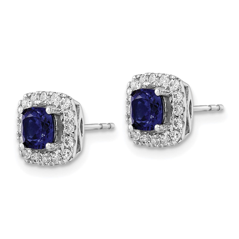 14kw 3/8ct Lab Grown Dia VS/SI+ G+ Sept Birthstone Cr Sapphire Post Earring