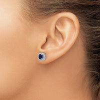 14kw 3/8ct Lab Grown Dia VS/SI+ G+ Sept Birthstone Cr Sapphire Post Earring