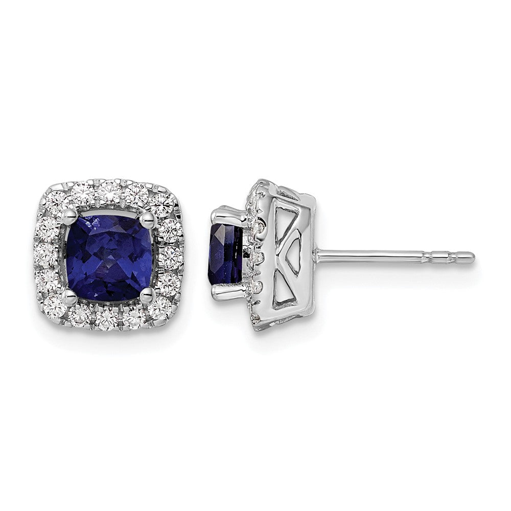 14kw 3/8ct Lab Grown Dia VS/SI+ G+ Sept Birthstone Cr Sapphire Post Earring