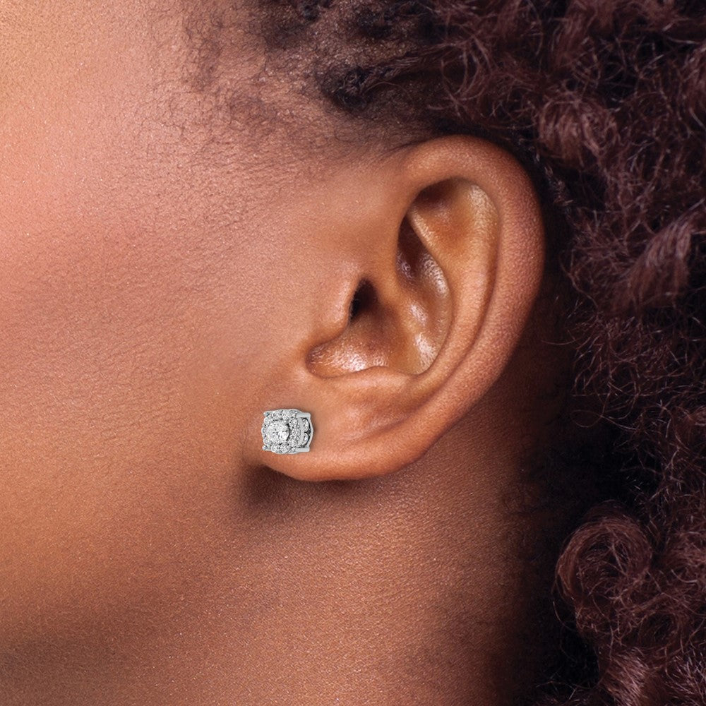 14kw 1ct Lab Grown Diamond VS/SI+ G+ Comp Round Halo Post Earrings