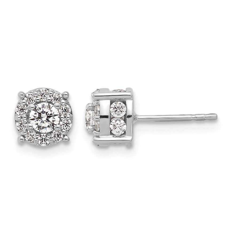 14kw 1ct Lab Grown Diamond VS/SI+ G+ Comp Round Halo Post Earrings