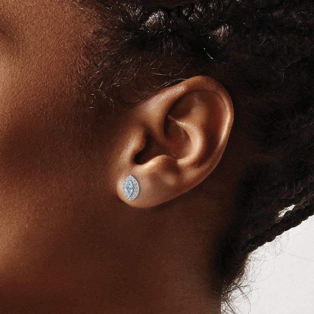 14kw 1/5 ct Lab Grown Dia VS/SI+ G+ & Aquamarine March Birthstone Earrings