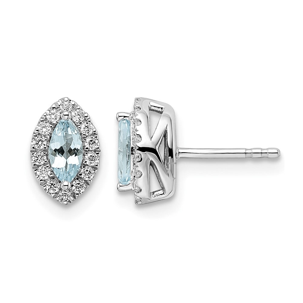 14kw 1/5 ct Lab Grown Dia VS/SI+ G+ & Aquamarine March Birthstone Earrings