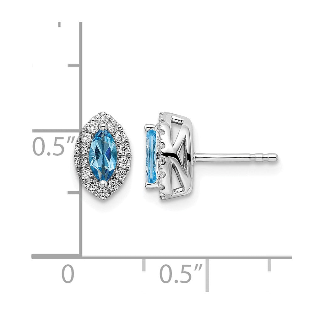 14kw 1/5 ct Lab Grown Dia VS/SI+ G+ & Topaz Dec Birthstone Post Earrings