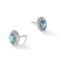 14kw 1/5 ct Lab Grown Dia VS/SI+ G+ & Topaz Dec Birthstone Post Earrings