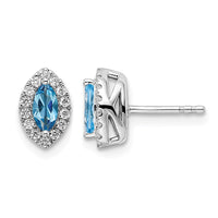 14kw 1/5 ct Lab Grown Dia VS/SI+ G+ & Topaz Dec Birthstone Post Earrings