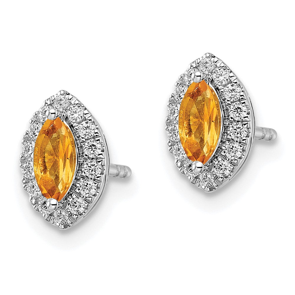 14kw 1/5 ct Lab Grown Dia VS/SI+ G+ & Citrine Nov Birthstone Post Earrings