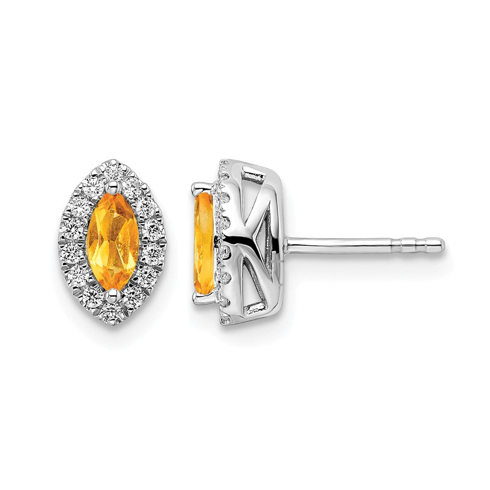 14kw 1/5 ct Lab Grown Dia VS/SI+ G+ & Citrine Nov Birthstone Post Earrings