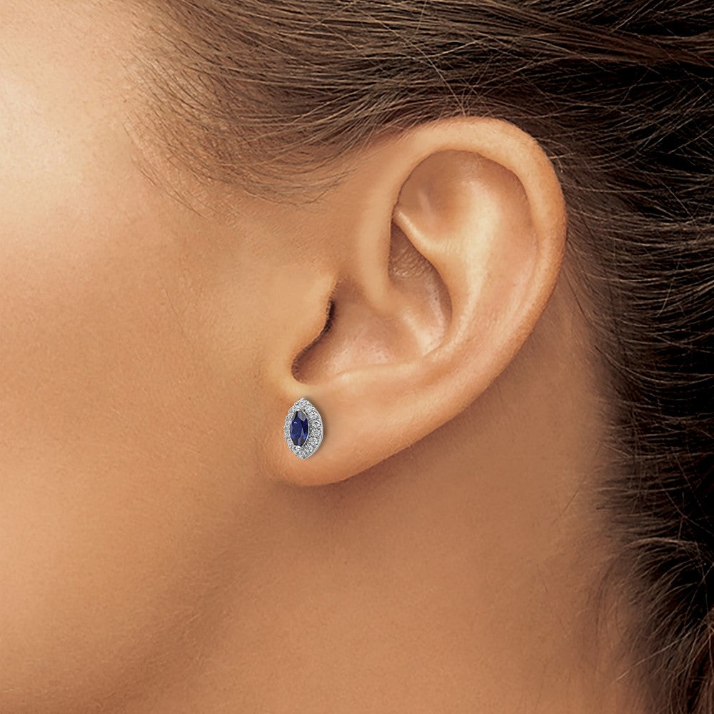 14kw 1/5ct Lab Grown Dia VS/SI+ G+ & Cr Sapphire Sept Birthstone Earrings