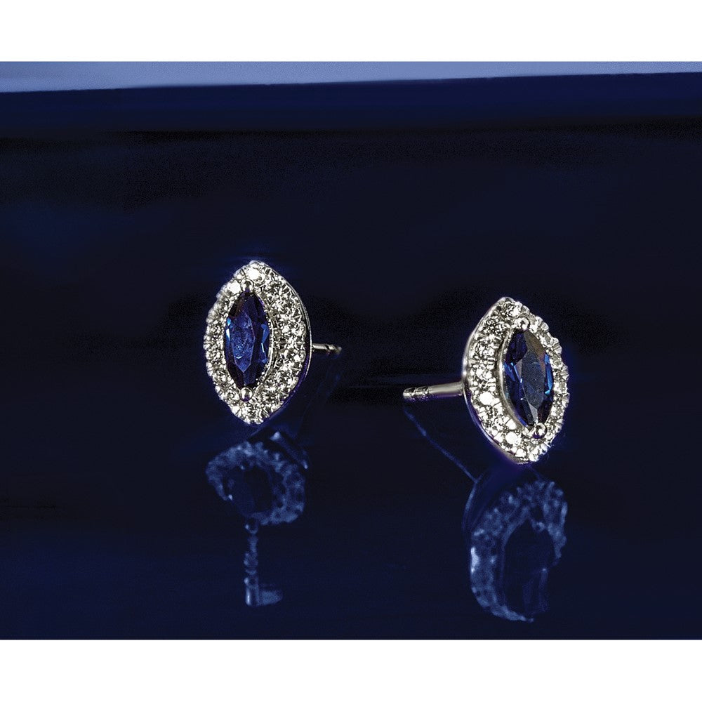 14kw 1/5ct Lab Grown Dia VS/SI+ G+ & Cr Sapphire Sept Birthstone Earrings