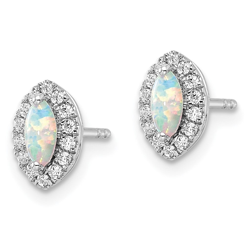 14kw 1/5 ct Lab Grown Dia VS/SI+ G+ & Cr Opal Oct Birthstone Post Earrings