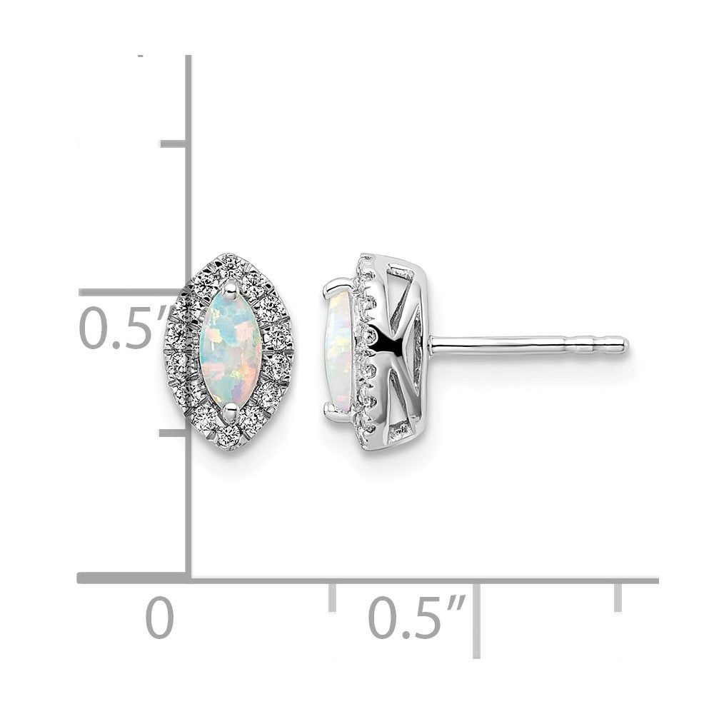 14kw 1/5 ct Lab Grown Dia VS/SI+ G+ & Cr Opal Oct Birthstone Post Earrings
