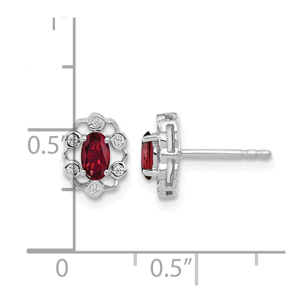 14k White Gold 1/20 ct Lab Grown Dia VS/SI+ G+& Cr Ruby Halo Post Earrings