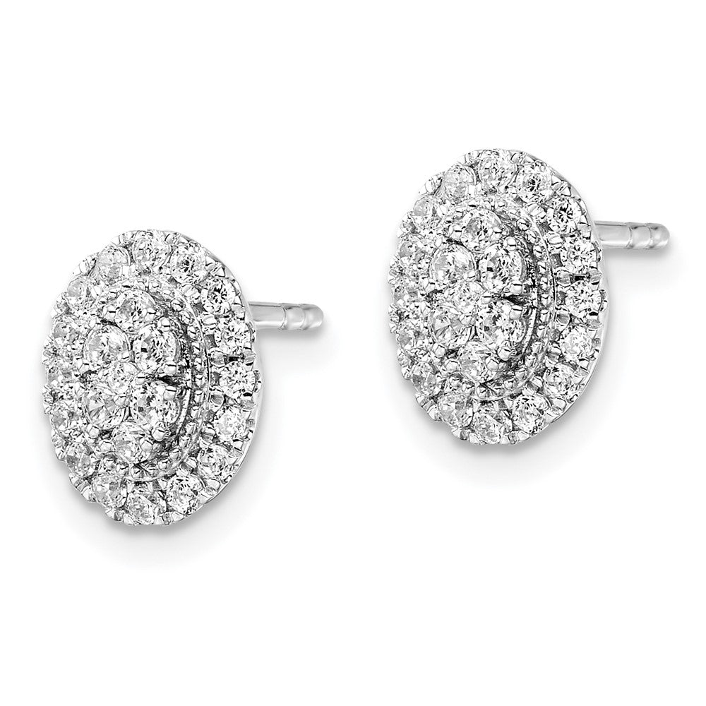 14k White Gold 1/2 ct Lab Grown Dia VS/SI+ G+ Comp Oval Halo Post Earrings