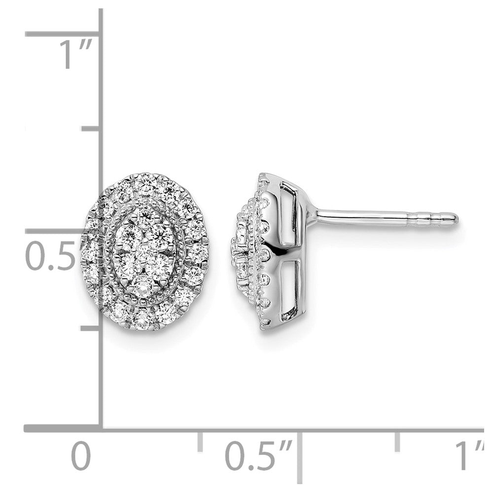 14k White Gold 1/2 ct Lab Grown Dia VS/SI+ G+ Comp Oval Halo Post Earrings