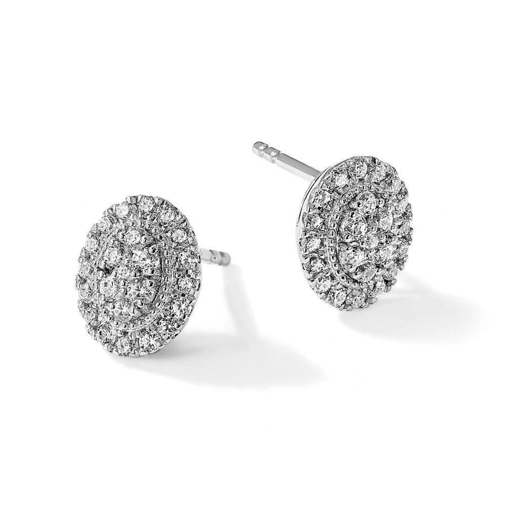 14k White Gold 1/2 ct Lab Grown Dia VS/SI+ G+ Comp Oval Halo Post Earrings