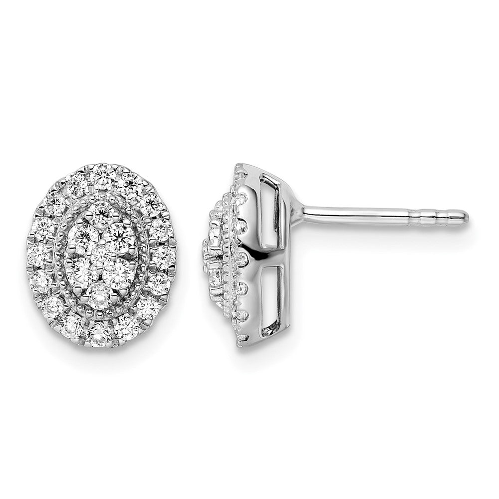 14k White Gold 1/2 ct Lab Grown Dia VS/SI+ G+ Comp Oval Halo Post Earrings