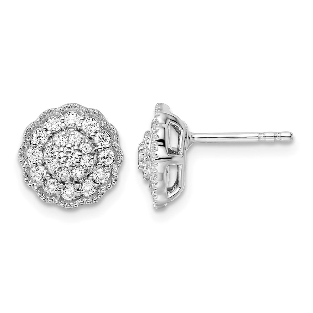 14k White Gold 1/2 ct Lab Grown Dia VS/SI+ G+ Comp Halo Post Earrings