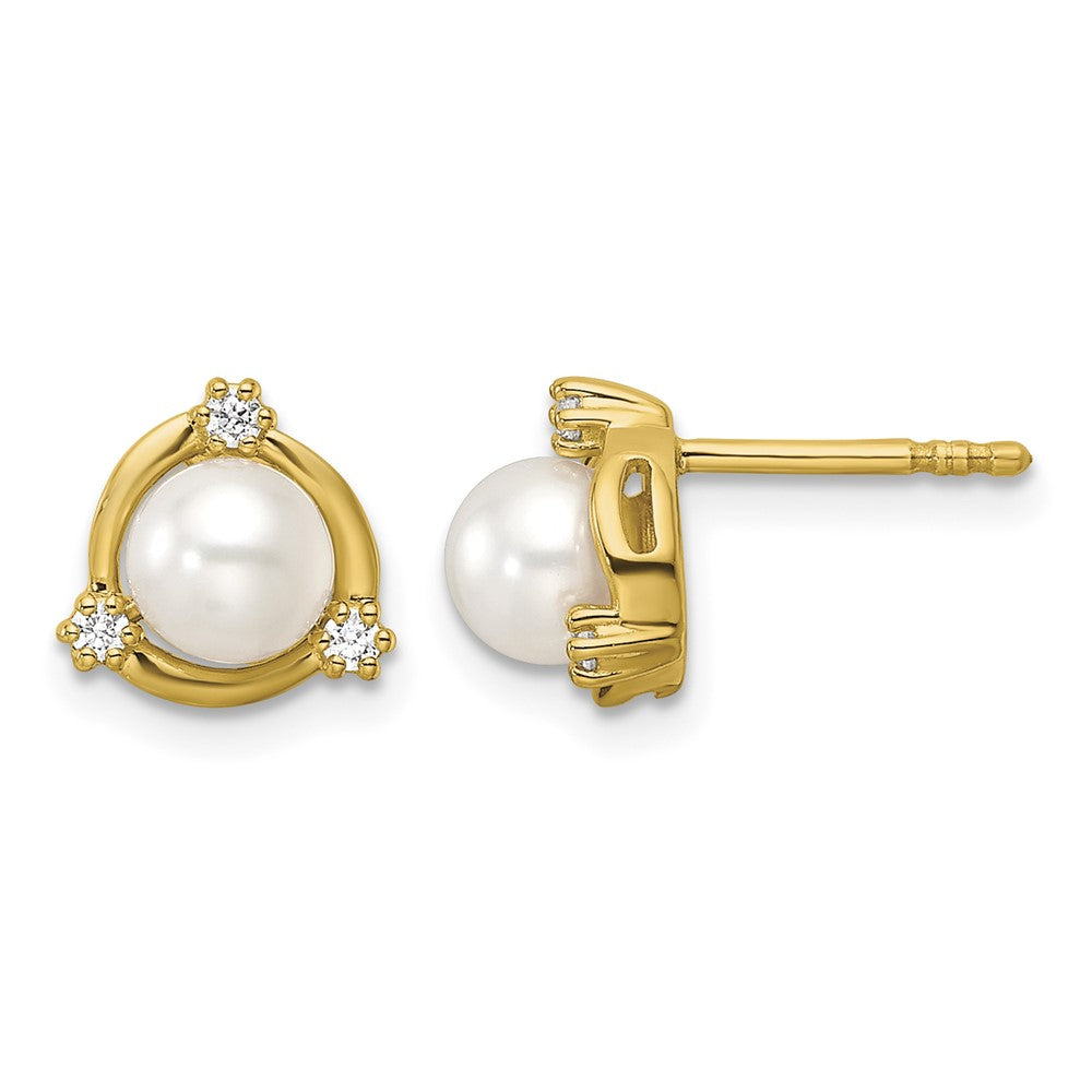 14k 1/10 ct Lab Grown Diamond VS/SI+ G+ & 5.50 mm FWC Pearl Post Earrings