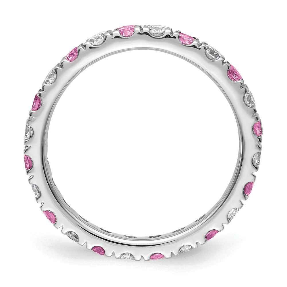 14kw 3/4ct Lab Grown Dia VS/SI+ G+ & Cr Pink Sapphire Comp Eternity Band