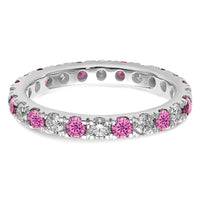14kw 3/4ct Lab Grown Dia VS/SI+ G+ & Cr Pink Sapphire Size 7 Eternity Band