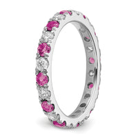 14kw 3/4ct Lab Grown Dia VS/SI+ G+ & Cr Pink Sapphire Comp Eternity Band