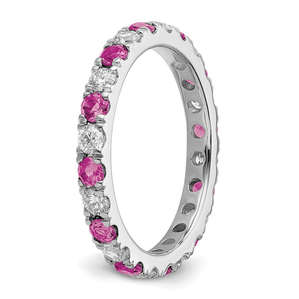 14kw 3/4ct Lab Grown Dia VS/SI+ G+ & Cr Pink Sapphire Comp Eternity Band