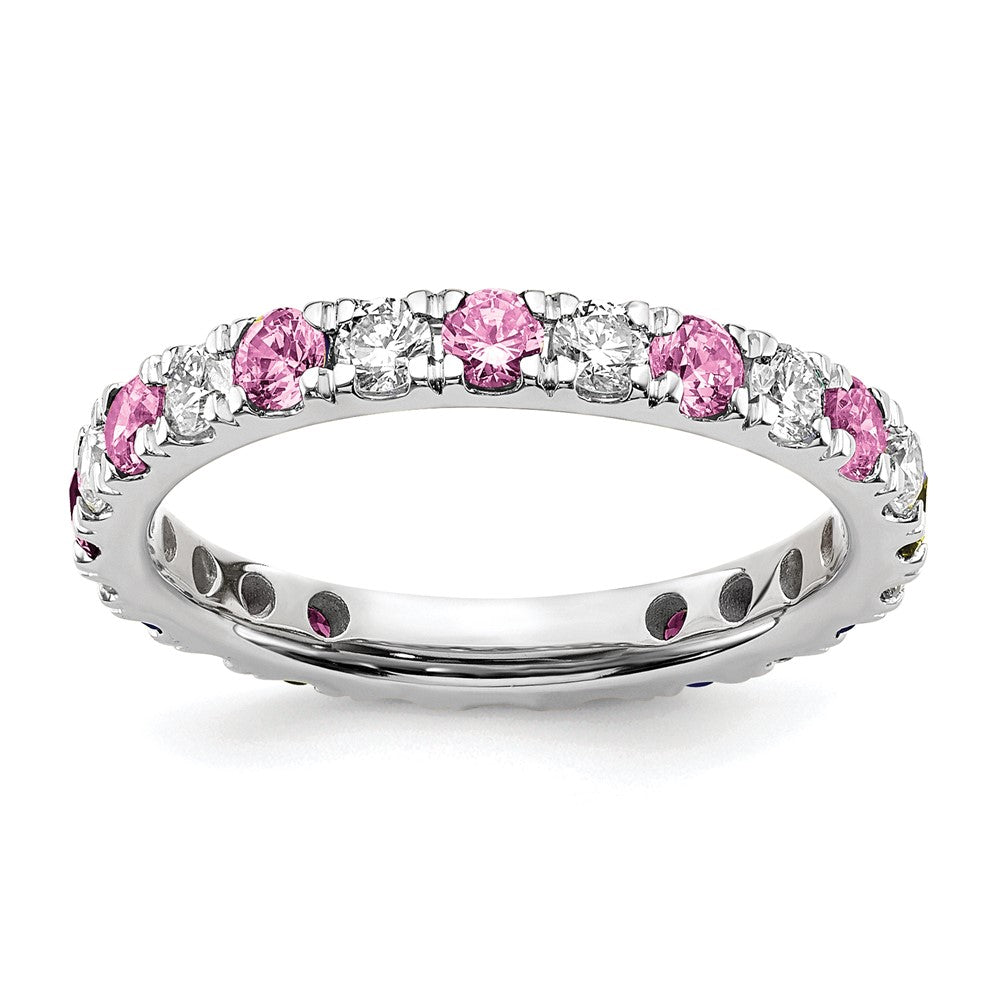 14kw 7/8ct Lab Grown Dia VS/SI+ G+ & Cr Pink Sapphire Size 9 Eternity Band