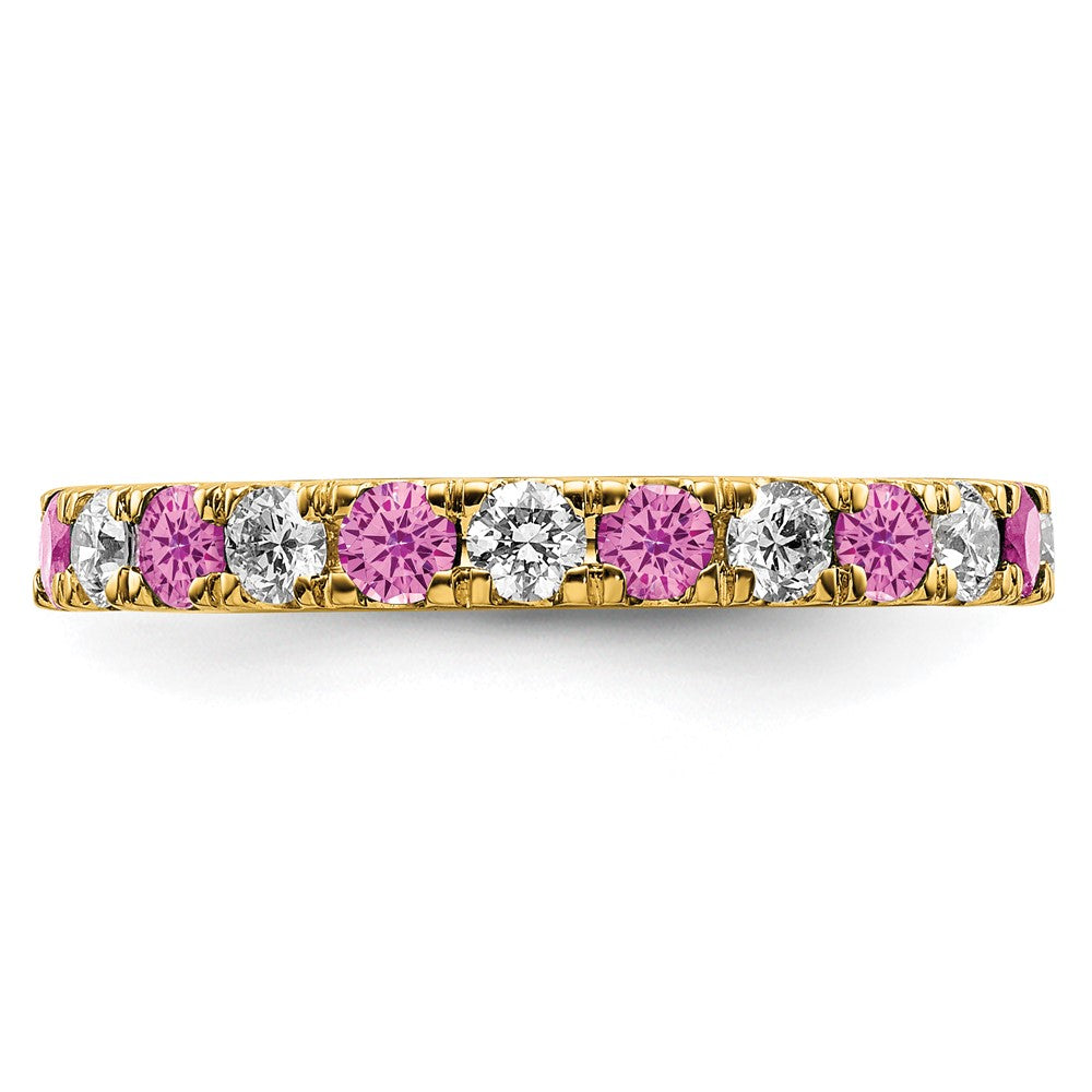 14k 3/8ct Lab Grown Dia VS/SI+ G+ & Cr Pink Sapphire Size 5 Eternity Band
