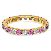 14k 3/8ct Lab Grown Dia VS/SI+ G+ & Cr Pink Sapphire Size 5 Eternity Band