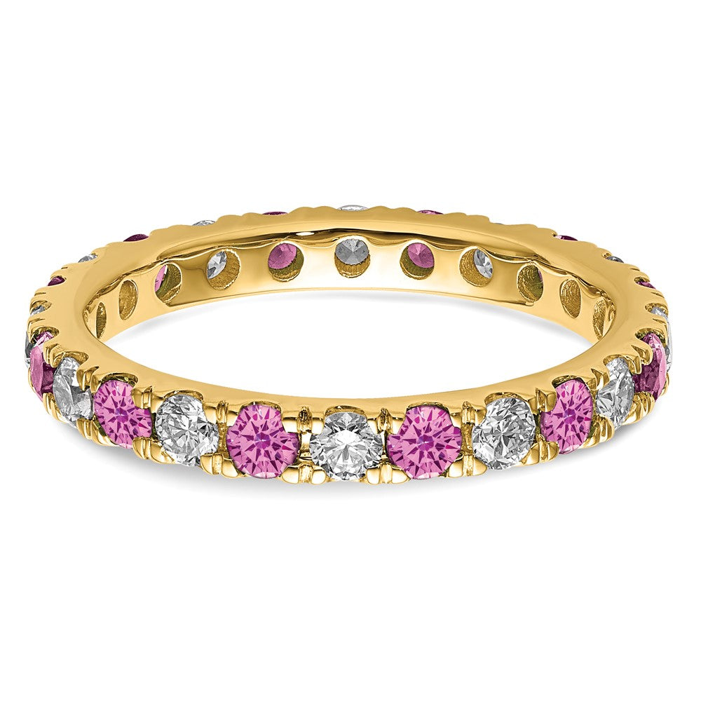 14k 7/8ct Lab Grown Dia VS/SI+ G+ & Cr Pink Sapphire Size 8 Eternity Band
