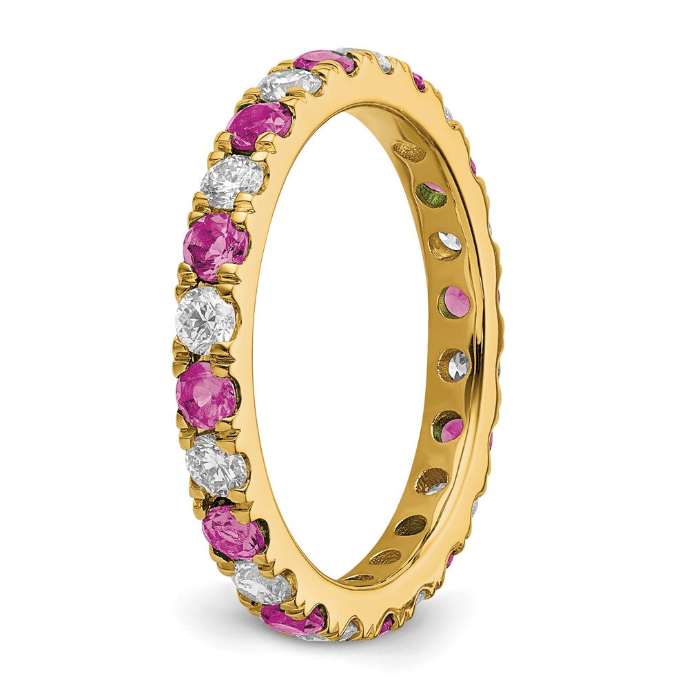 14k 7/8ct Lab Grown Dia VS/SI+ G+ & Cr Pink Sapphire Size 8 Eternity Band