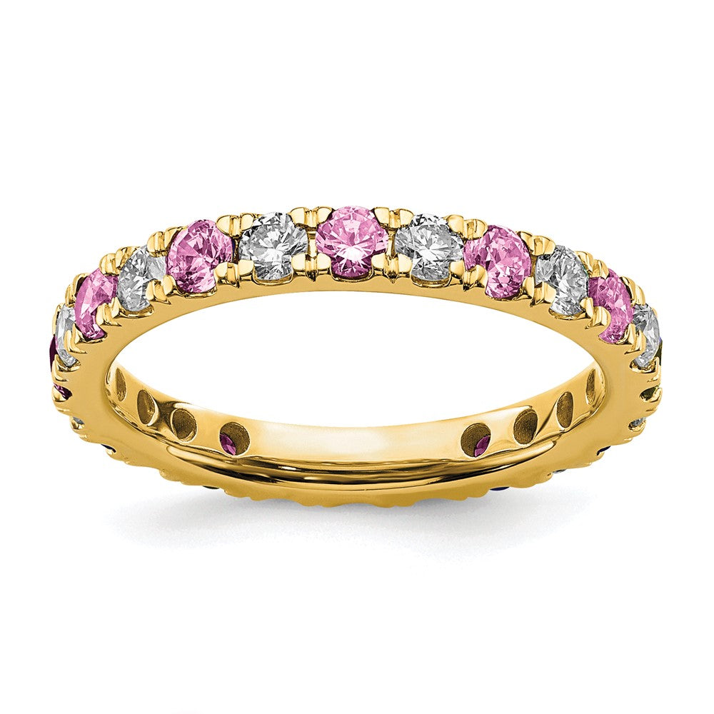 14k 7/8ct Lab Grown Dia VS/SI+ G+ & Cr Pink Sapphire Size 8 Eternity Band