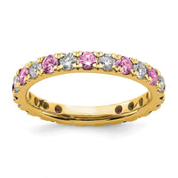 14k 7/8ct Lab Grown Dia VS/SI+ G+ & Cr Pink Sapphire Size 8 Eternity Band