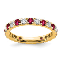 14k 7/8ct Lab Grown Diamond VS/SI+ G+ & Cr Ruby Size 8.5 Eternity Band