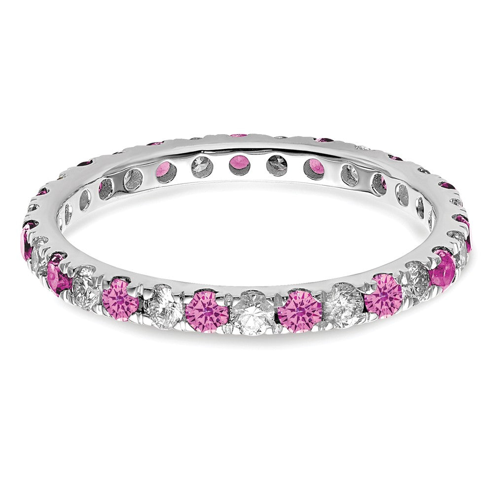 14kw 1/2ct Lab Grown Dia VS/SI+ G+ & Cr Pink Sapphire Comp Eternity Band
